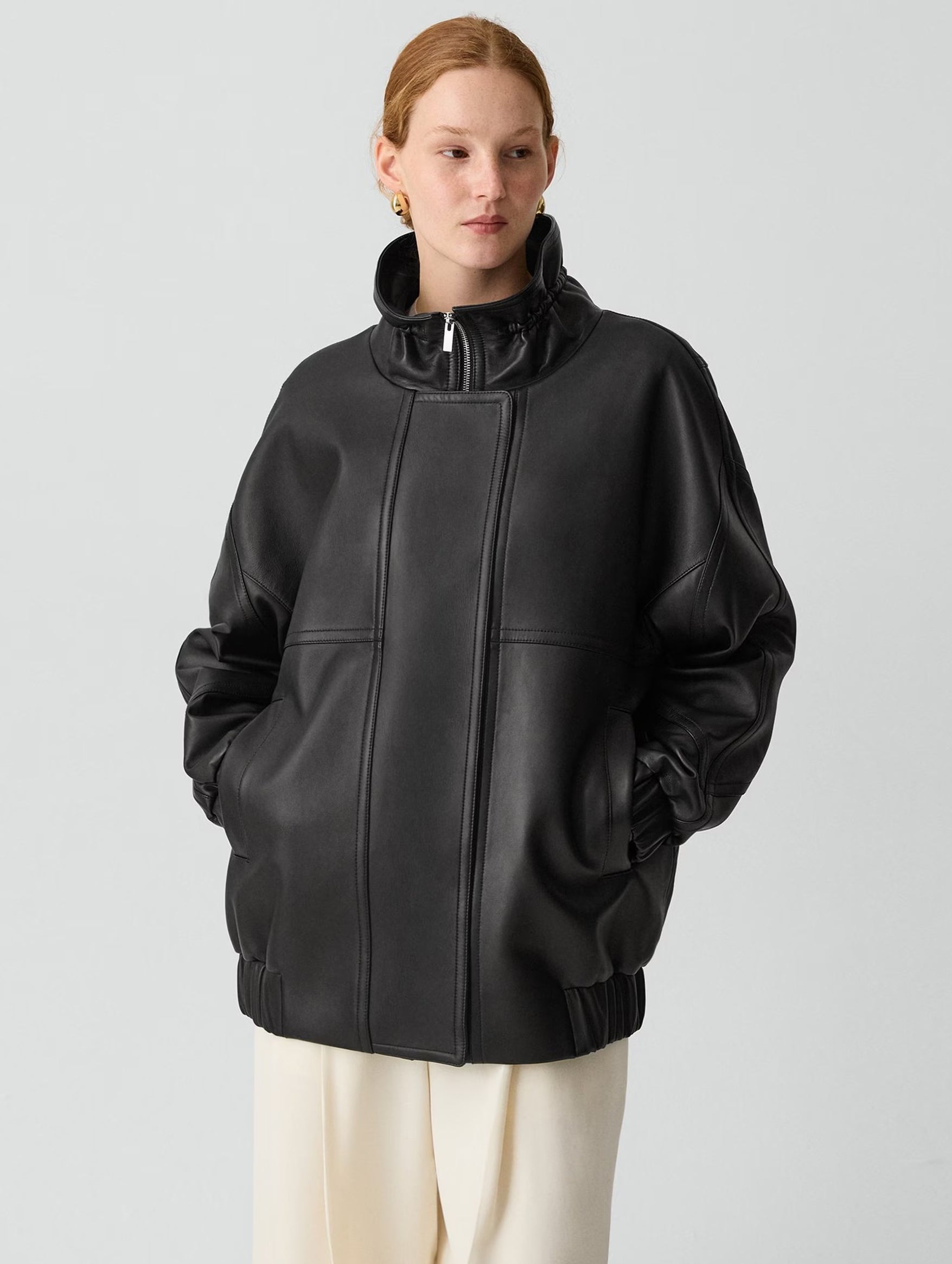 High Collar Jacket in Leather Black