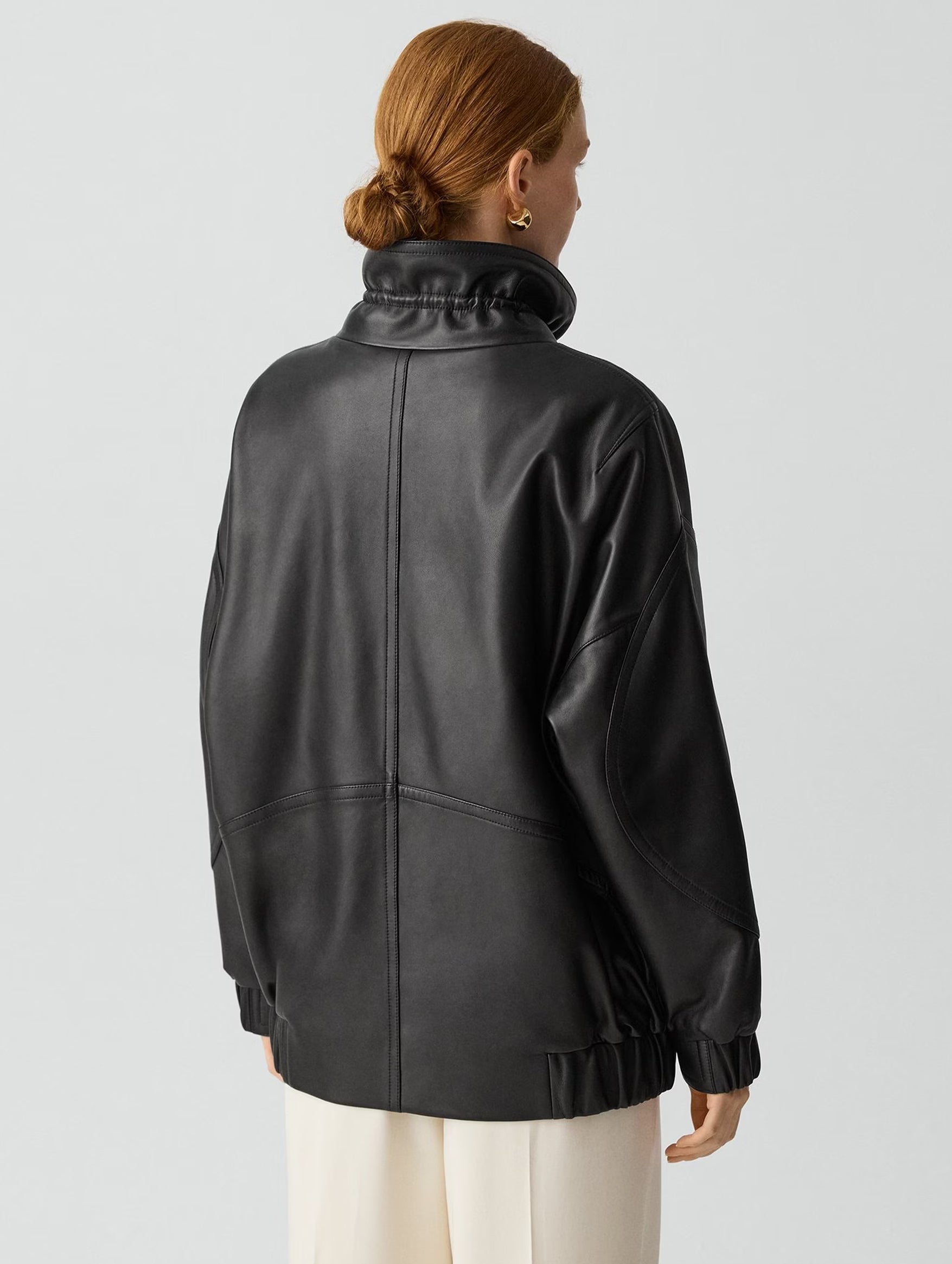 High Collar Jacket in Leather Black