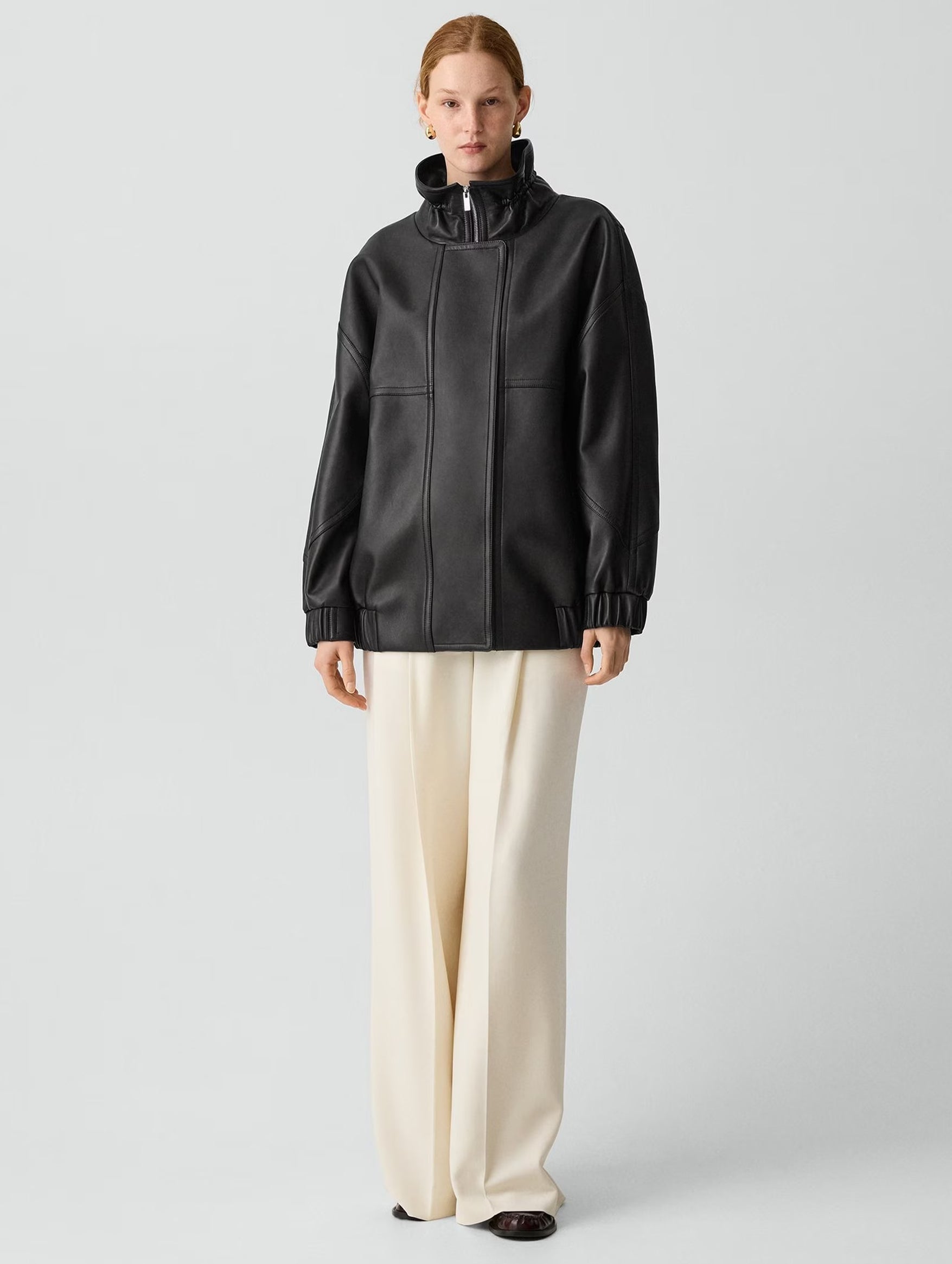 High Collar Jacket in Leather Black