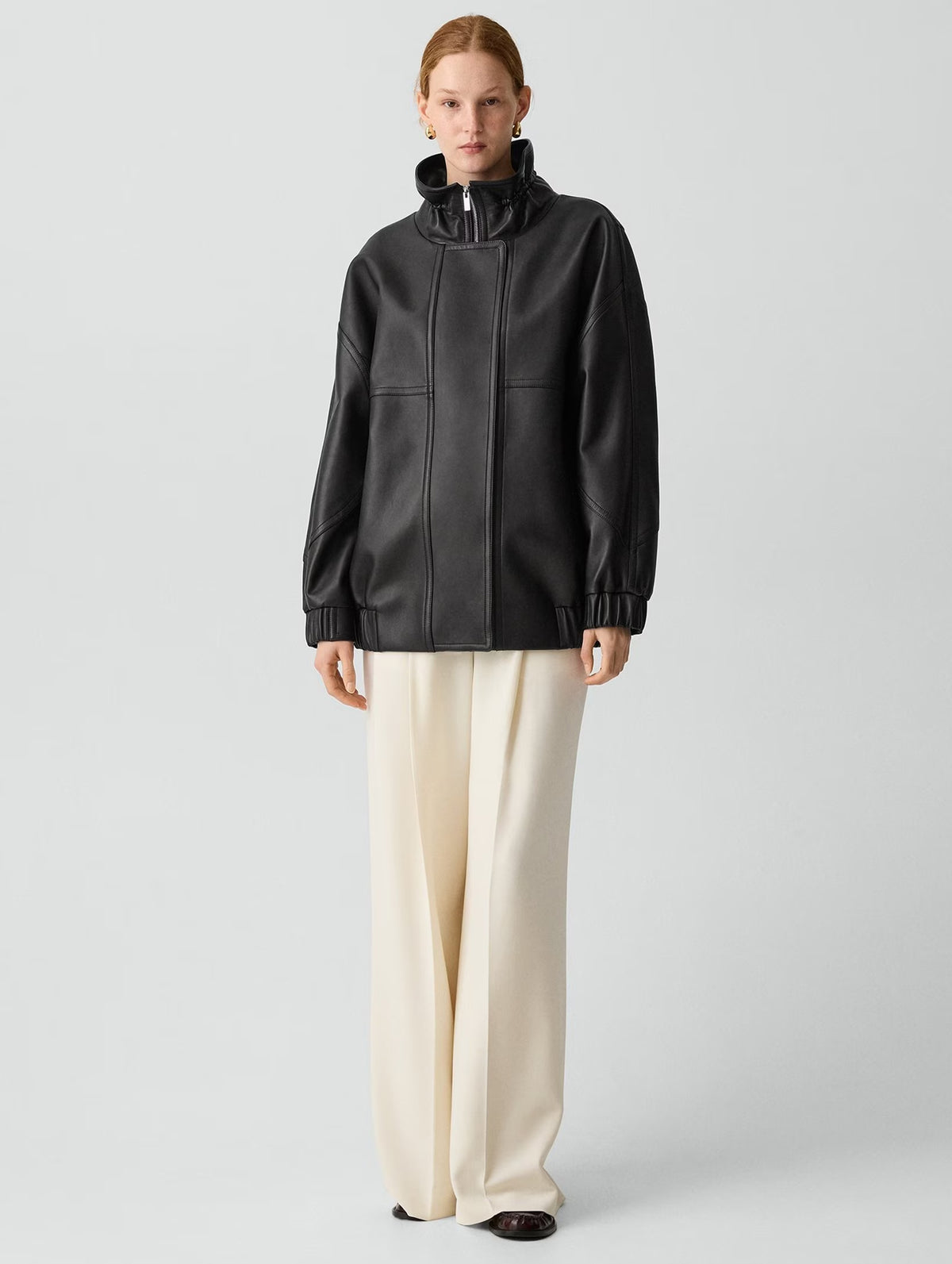 High Collar Leather Jacket in Black