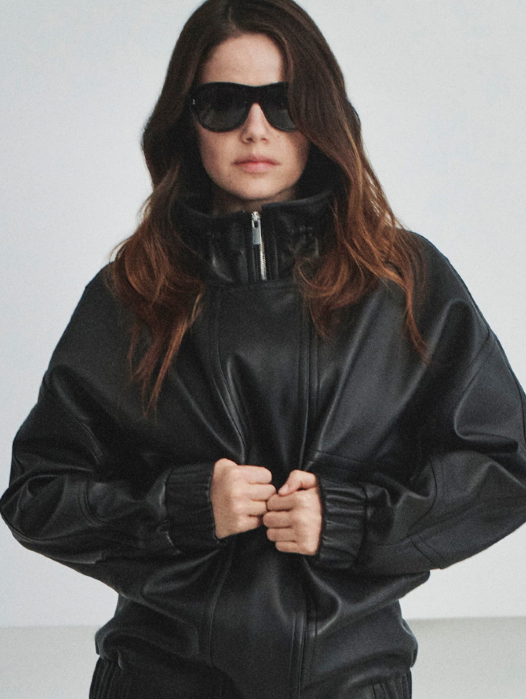 High Collar Jacket in Leather Black