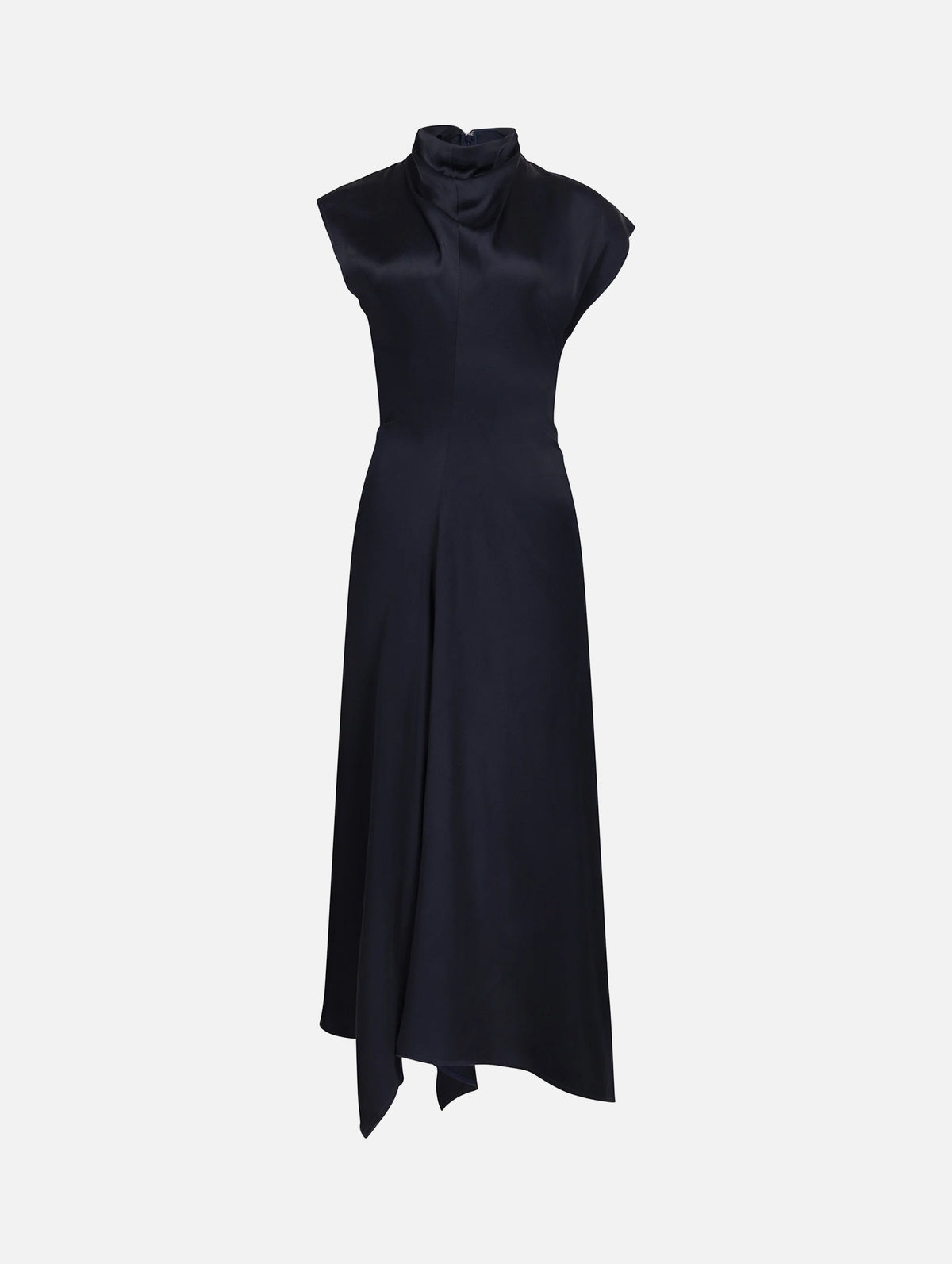 High Neck Draped Midi Dress in Midnight