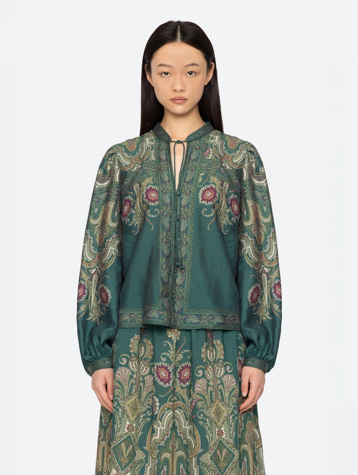 Hyacinth Top in Green Paisley