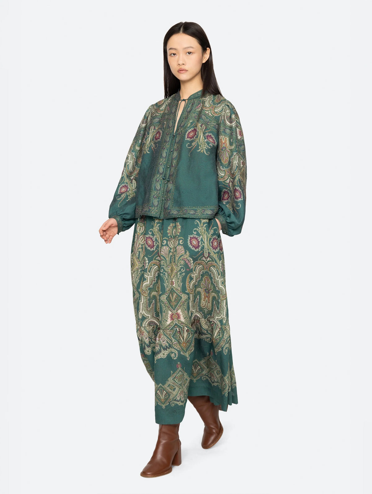 Hyacinth Top in Green Paisley