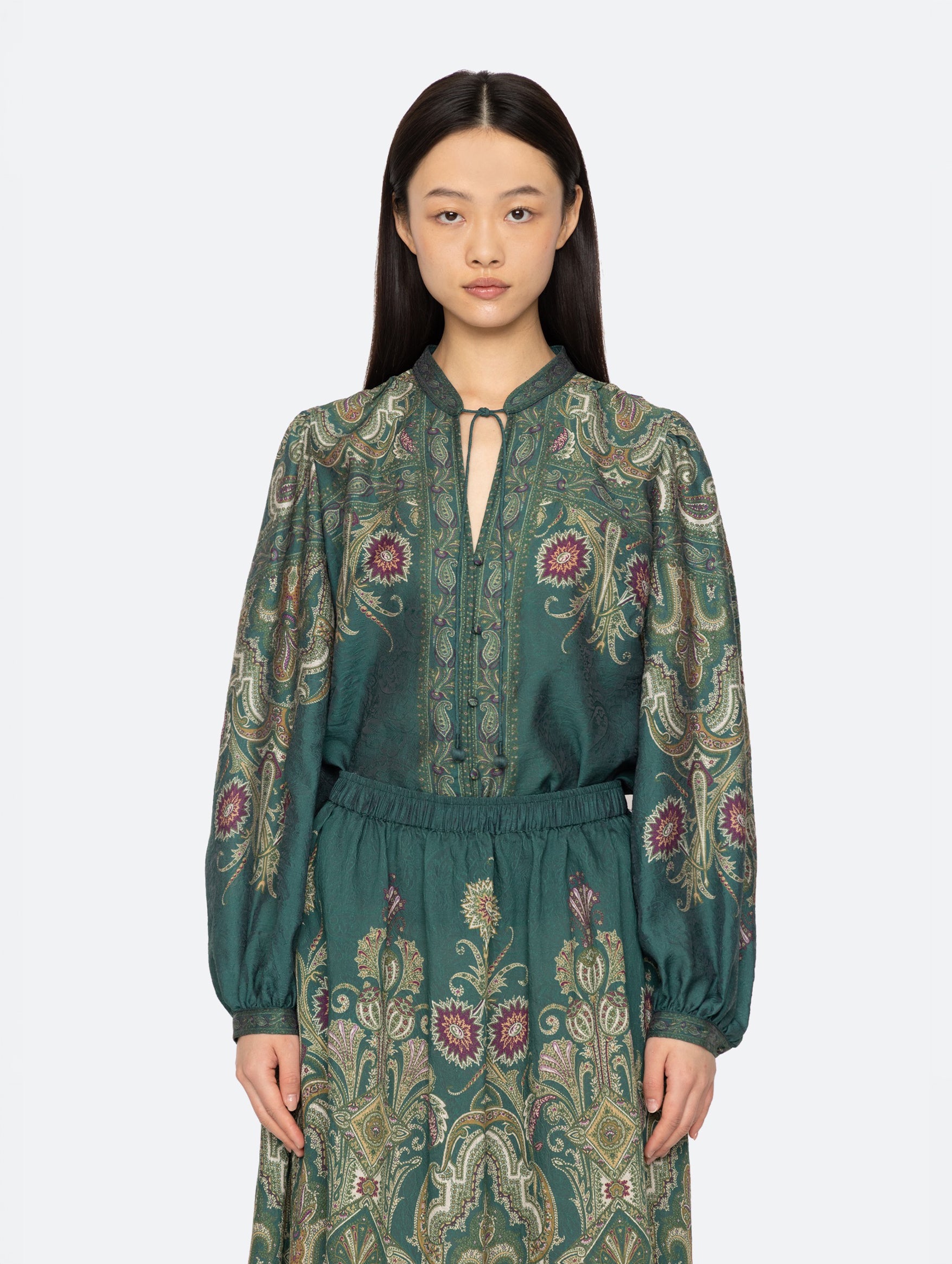 Hyacinth Top in Green Paisley