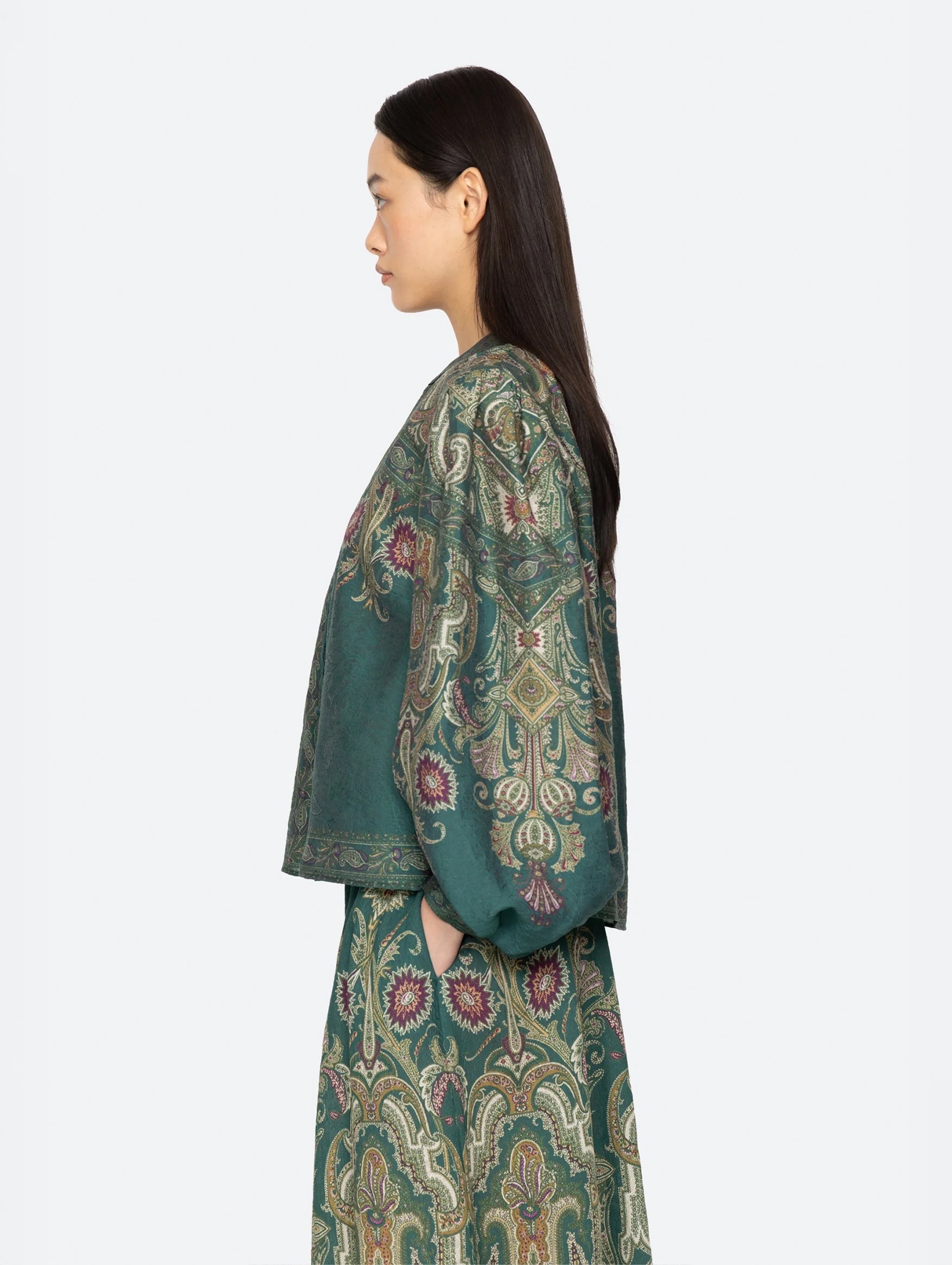 Hyacinth Top in Green Paisley