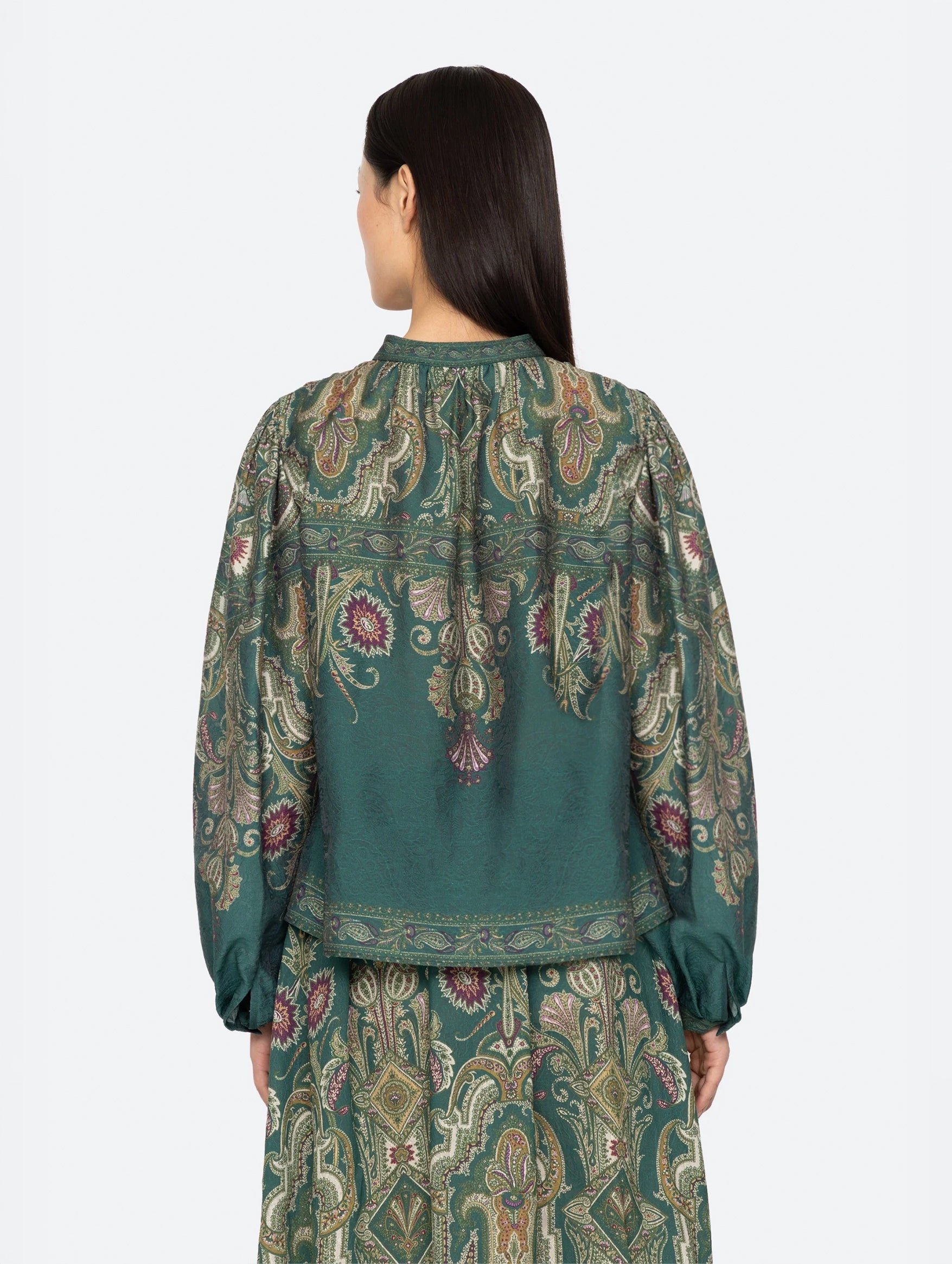 Hyacinth Top in Green Paisley