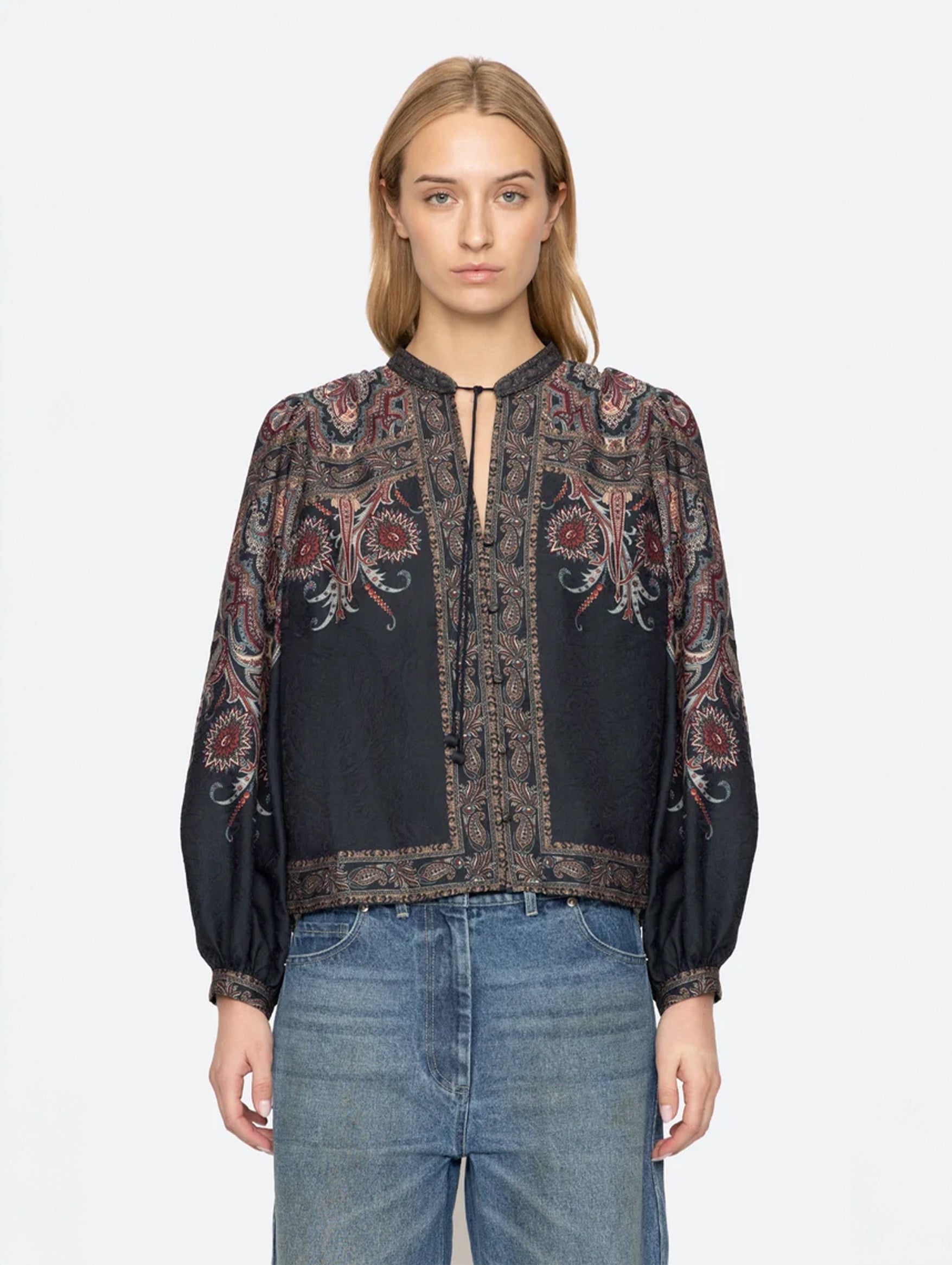 Hyacinth Top in Navy Paisley