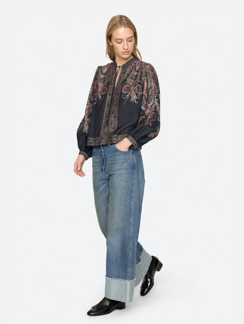 Hyacinth Top in Navy Paisley