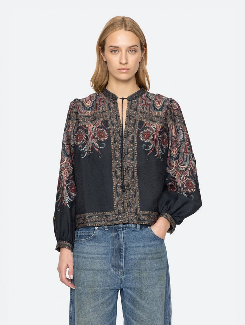 Hyacinth Top in Navy Paisley