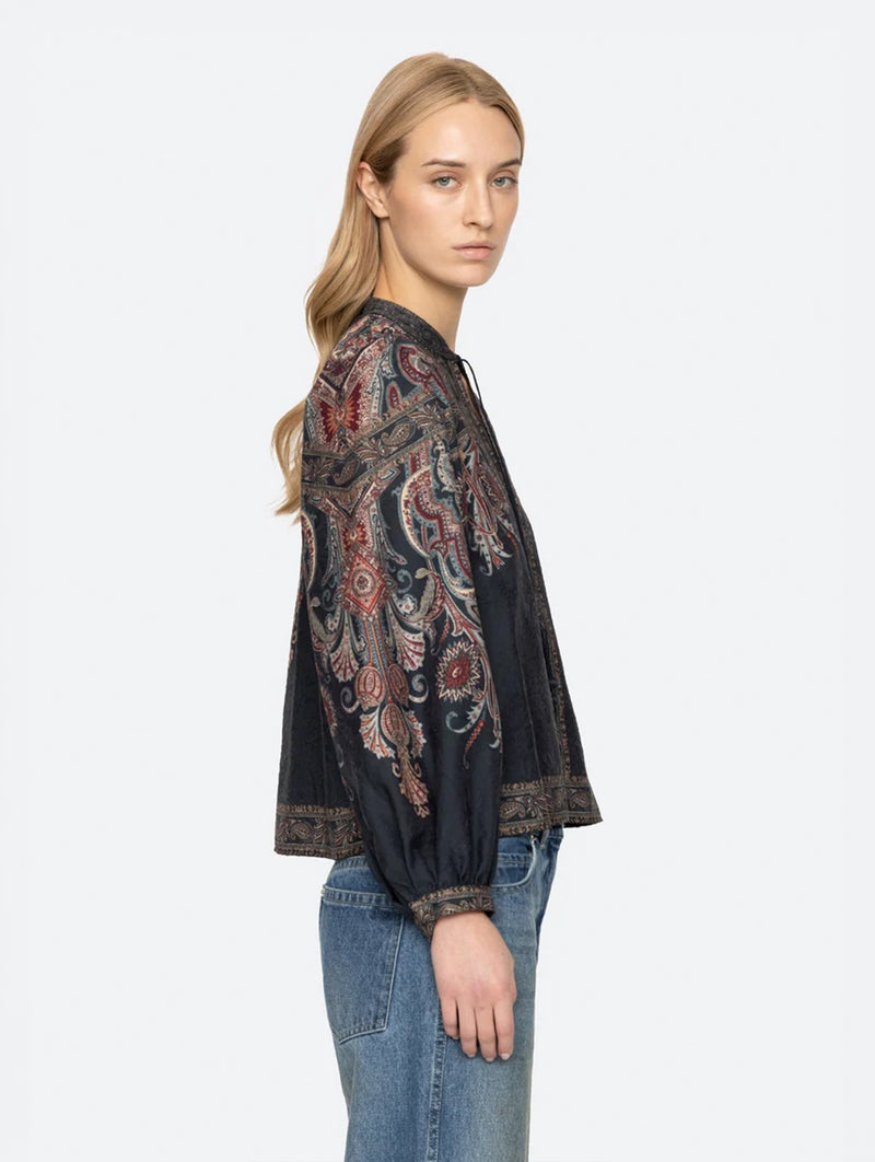Hyacinth Top in Navy Paisley