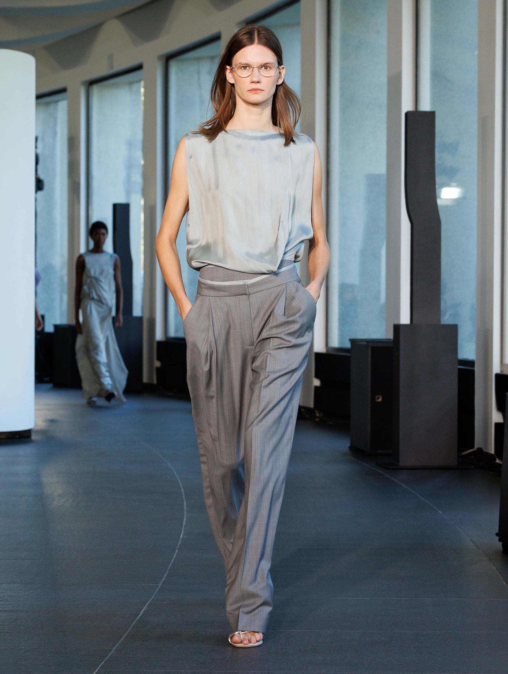 Internal Tailored Top in Slate Stripe
