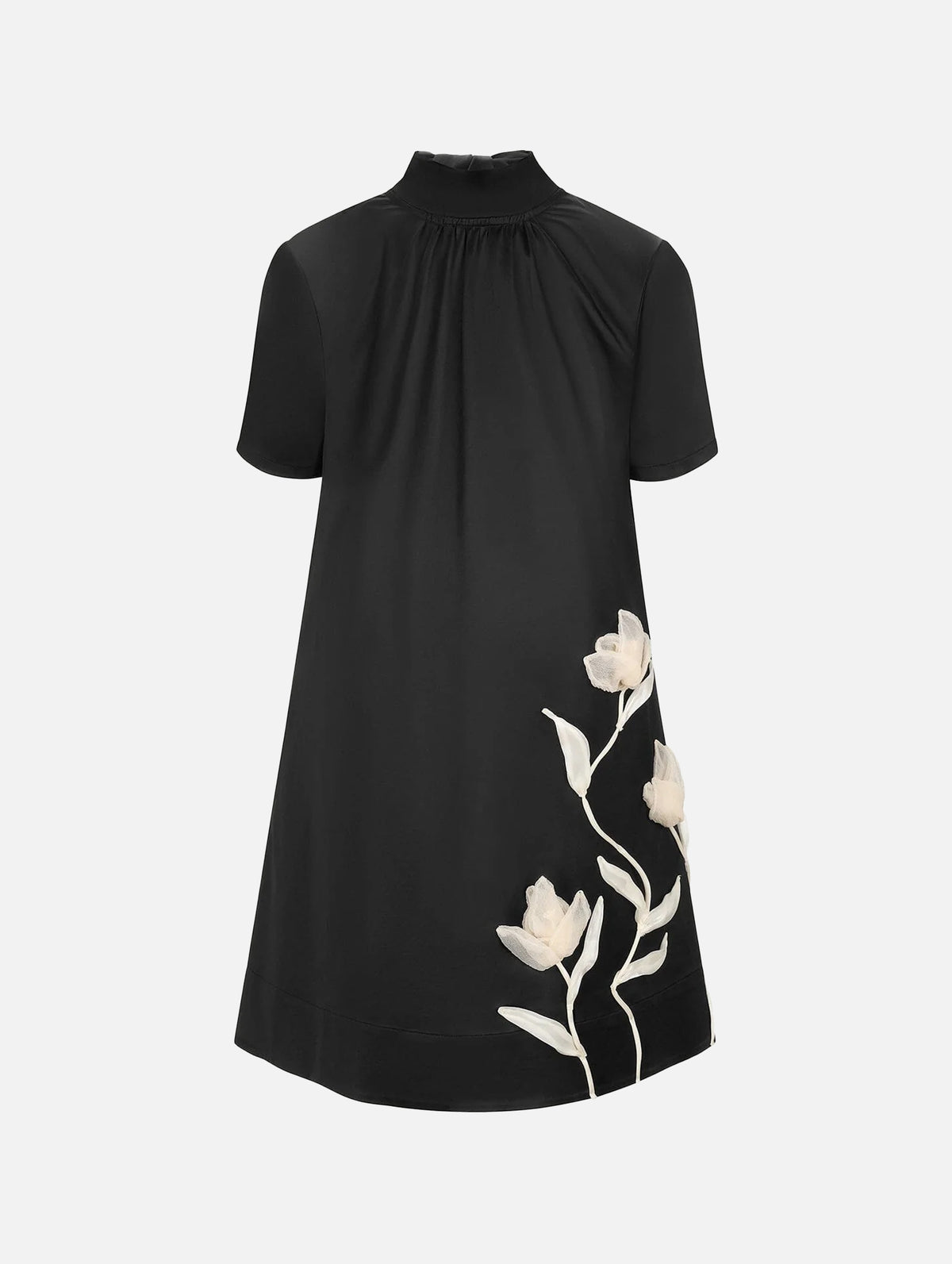 Ilana Mini Dress in Embroidered Black Satin