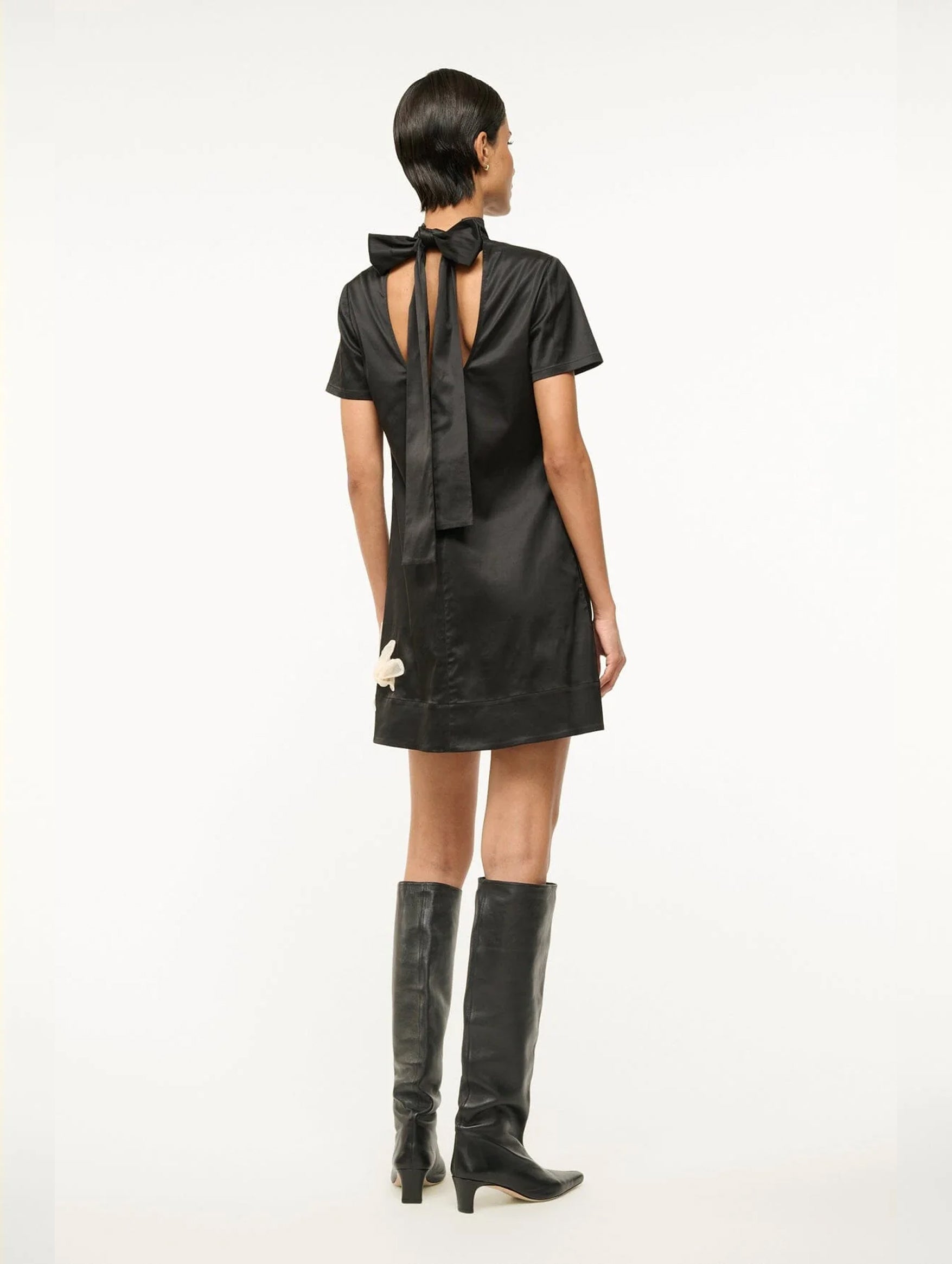 Ilana Mini Dress in Embroidered Black Satin