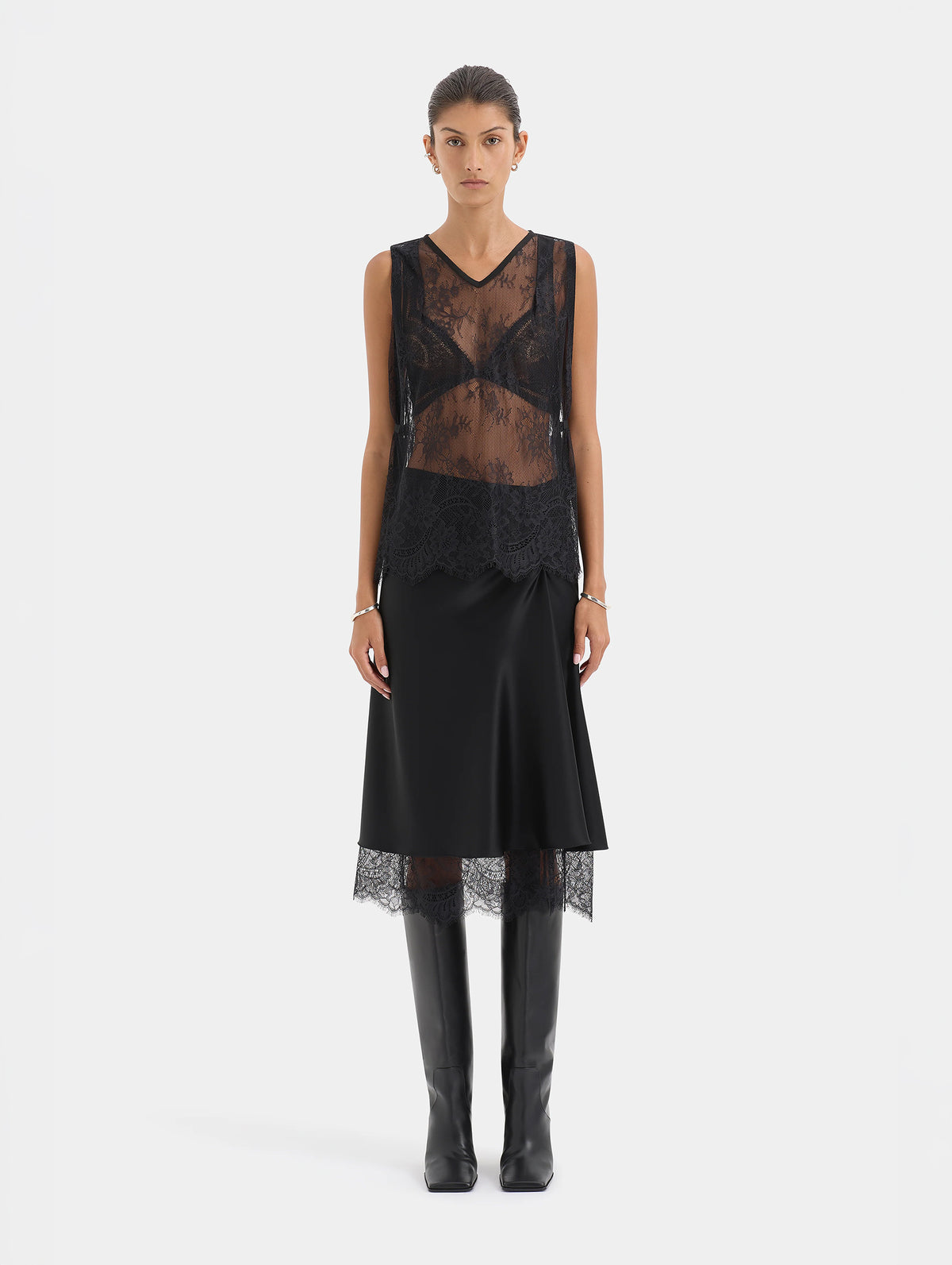 Ingrid Lace Midi Skirt in Black