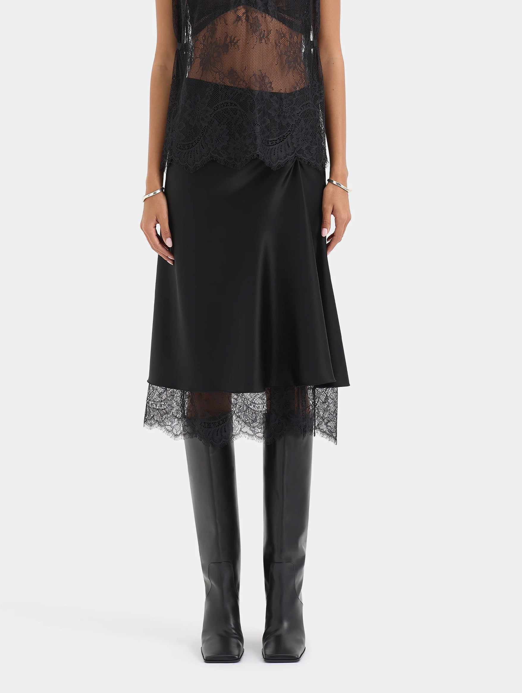 Ingrid Lace Midi Skirt in Black