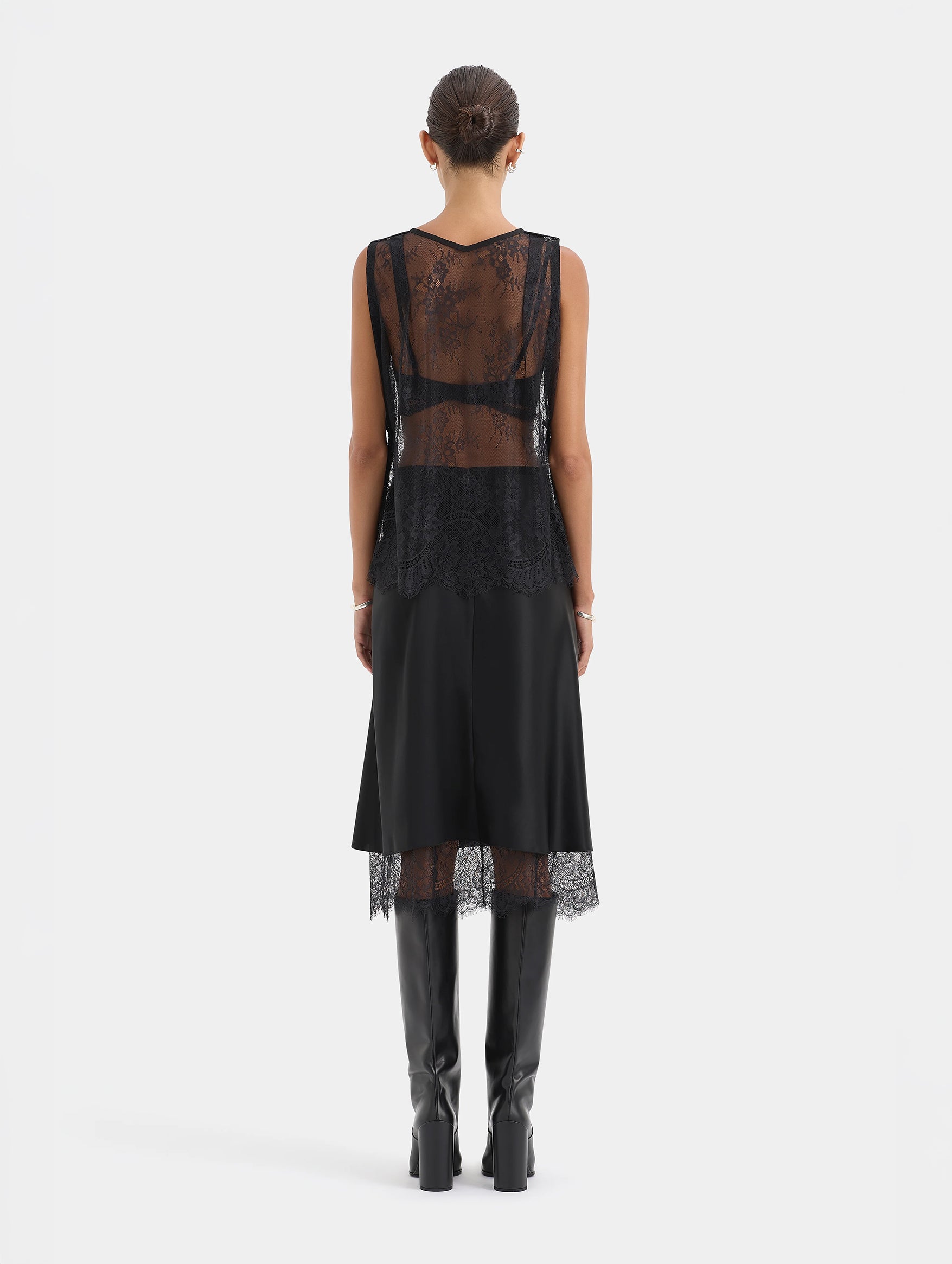 Ingrid Lace Midi Skirt in Black