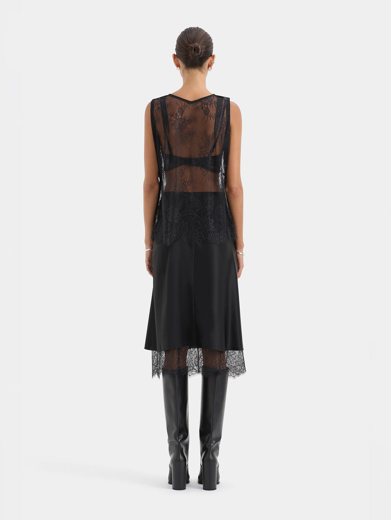 Ingrid Lace Midi Skirt in Black