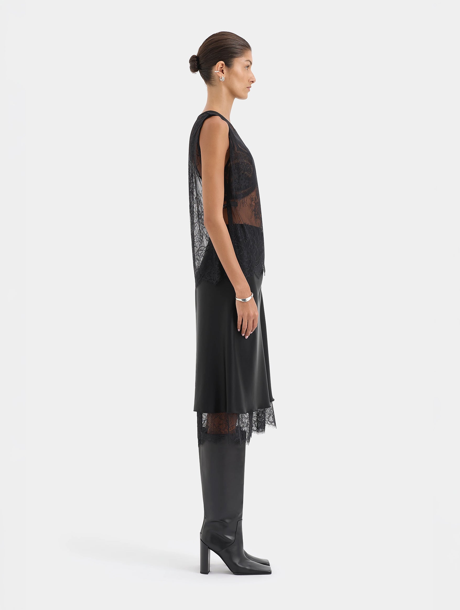 Ingrid Lace Midi Skirt in Black