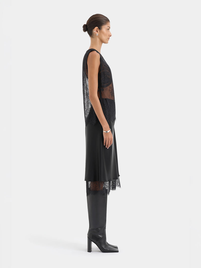 Ingrid Lace Midi Skirt in Black