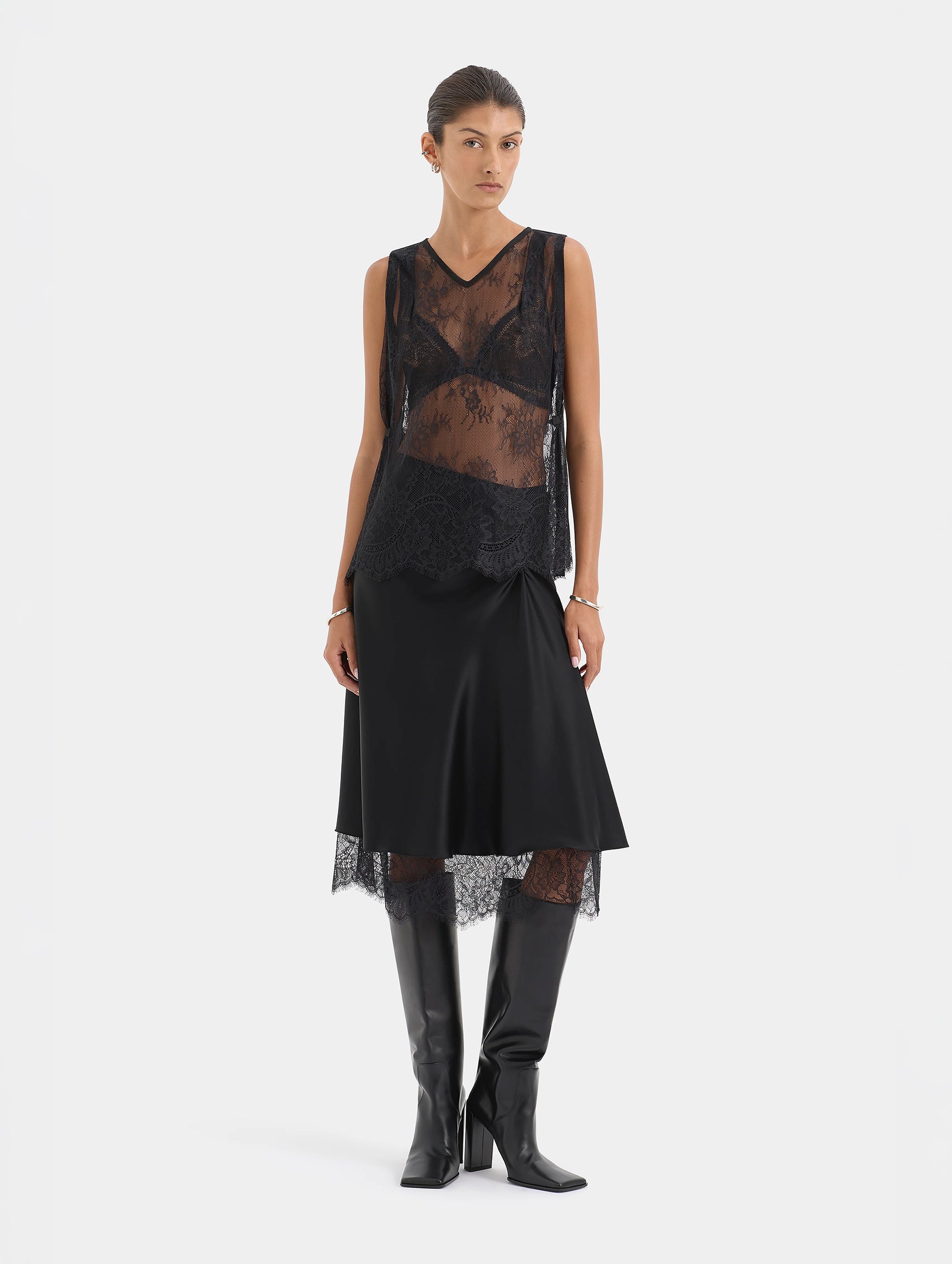 Ingrid Lace Midi Skirt in Black