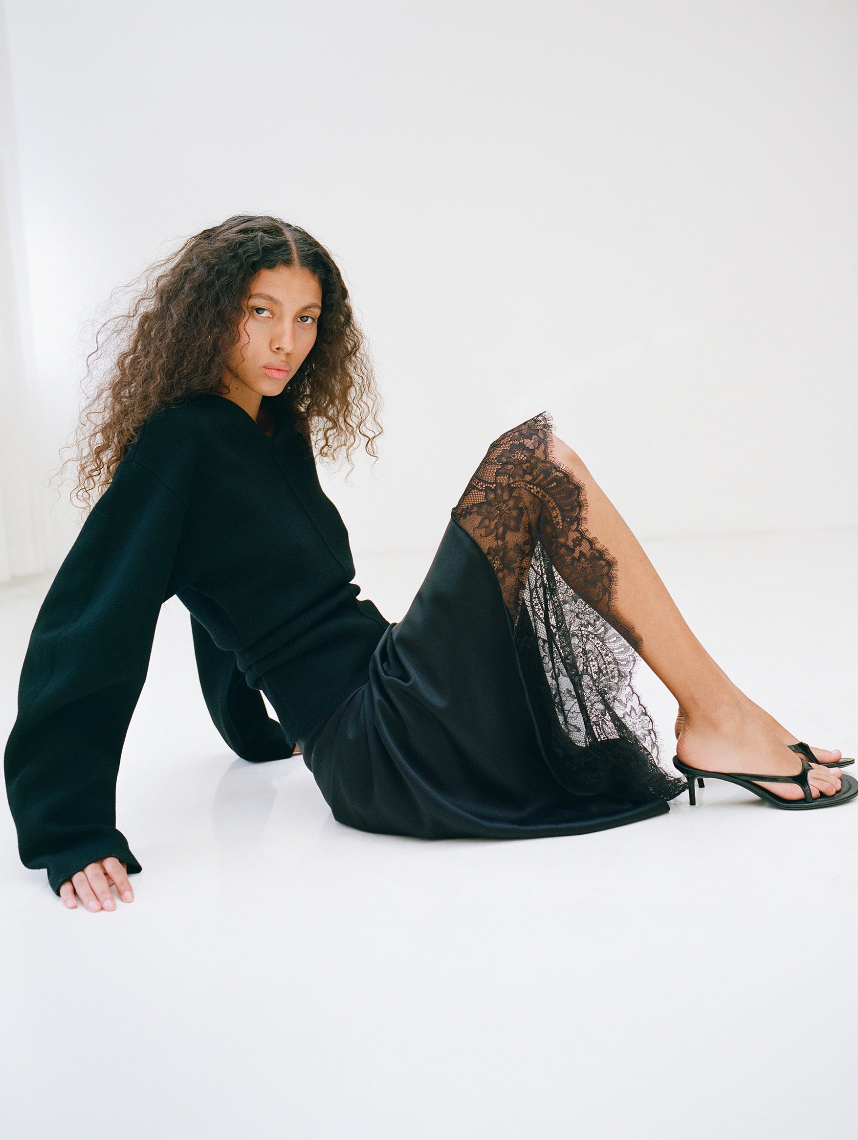 Ingrid Lace Midi Skirt in Black