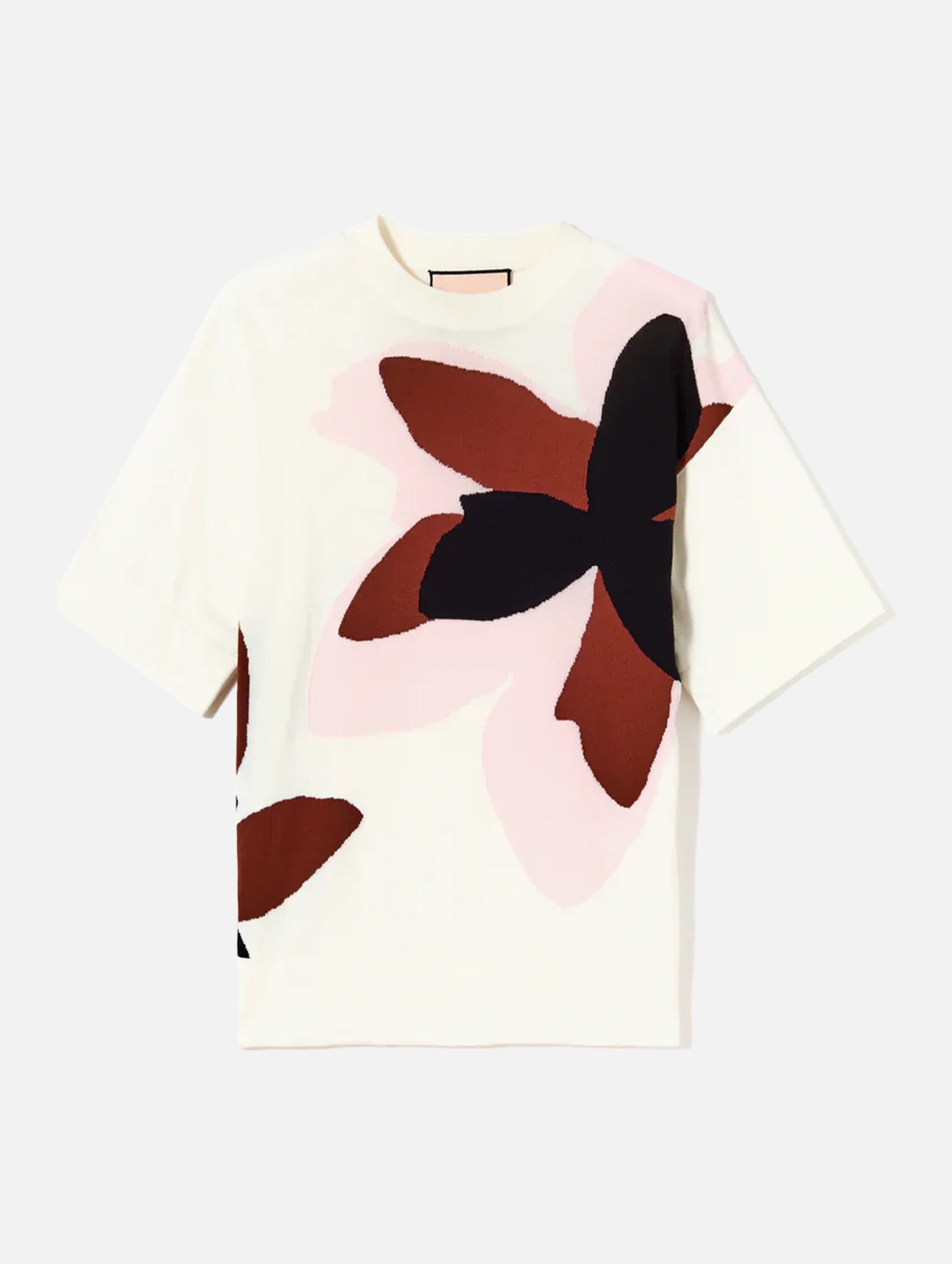 Intarsia Short Sleeve Knit in White Floral