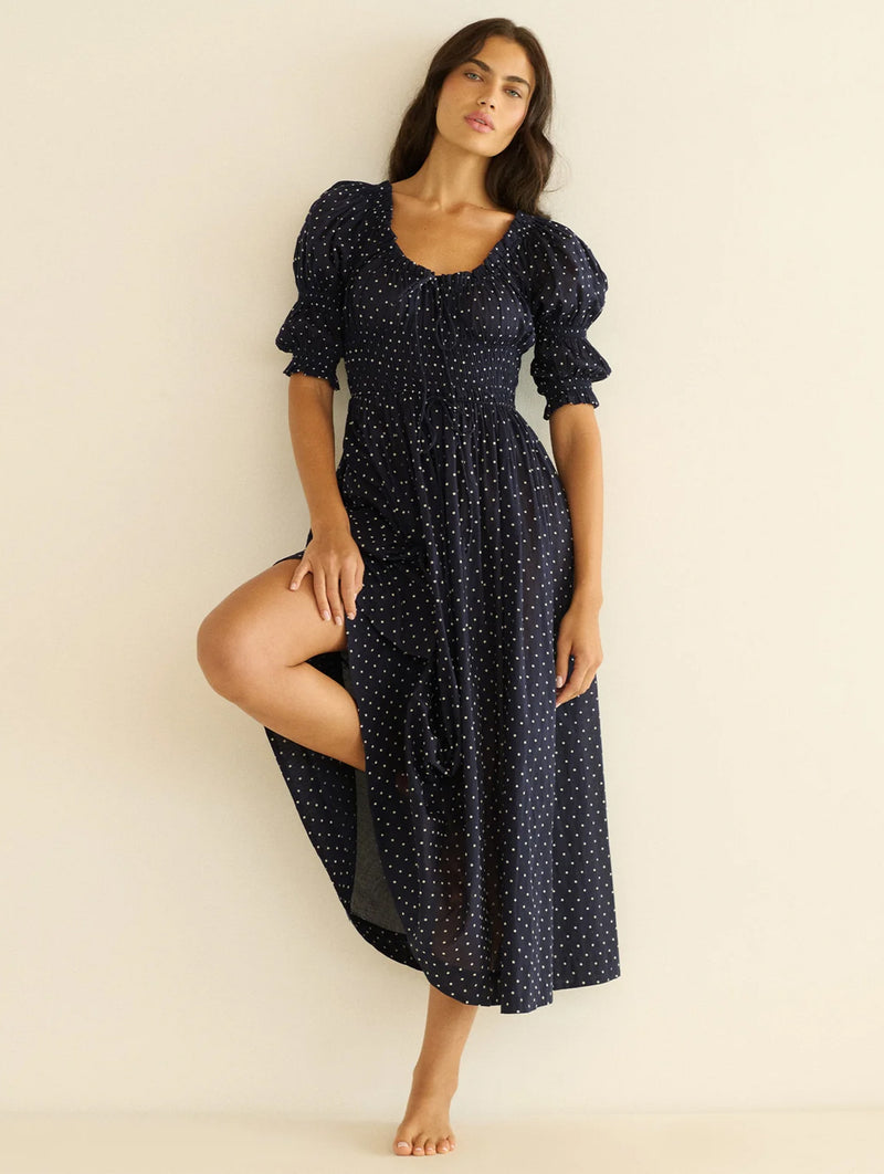 Ischia Dress in Navy Flock Dot