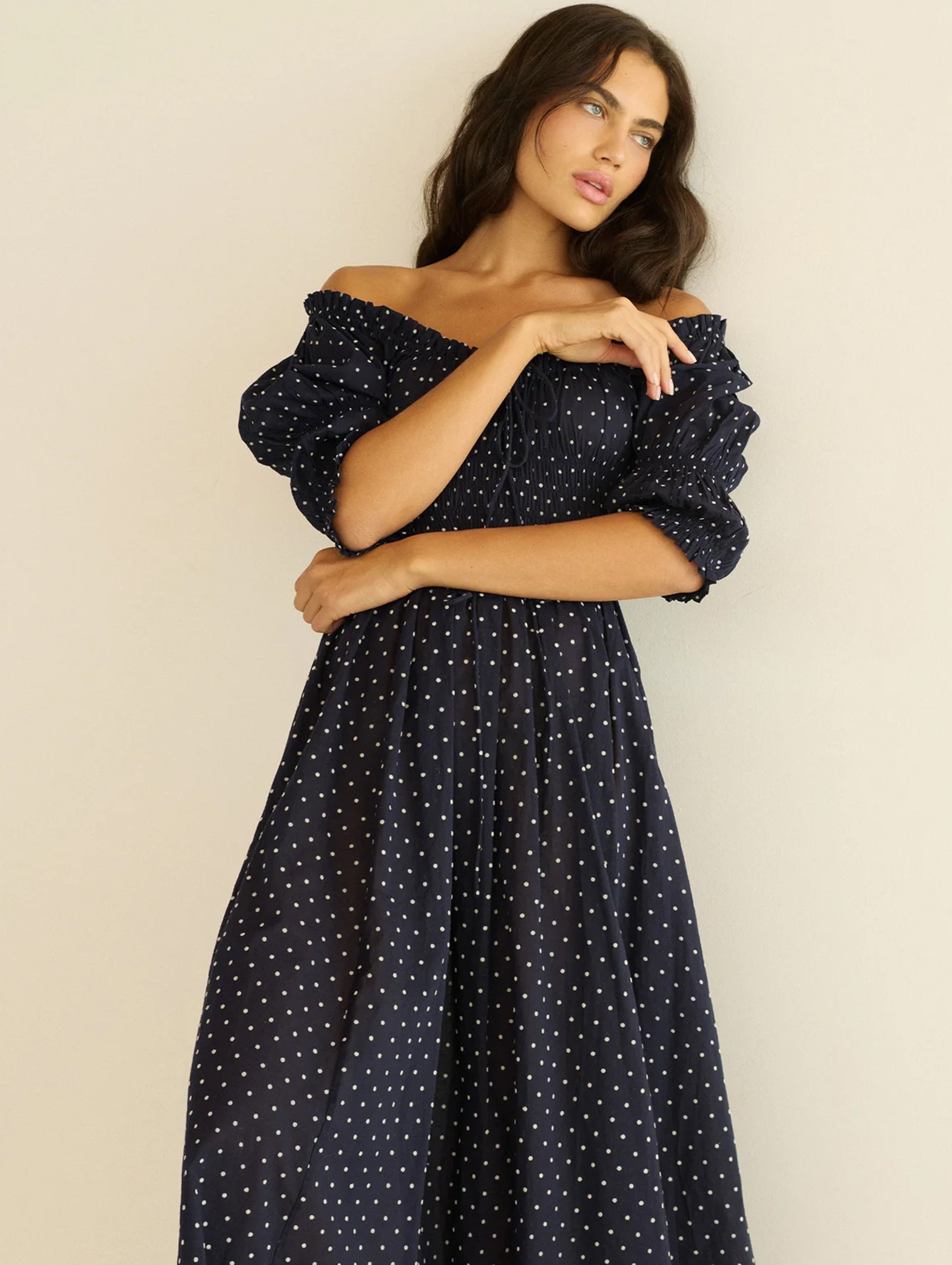 Ischia Dress in Navy Flock Dot