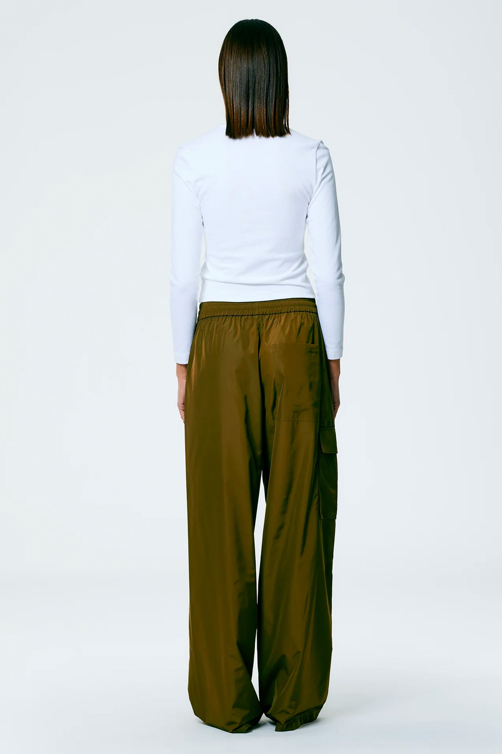 Italian Sporty Nylon Wide Leg Pant in Wood