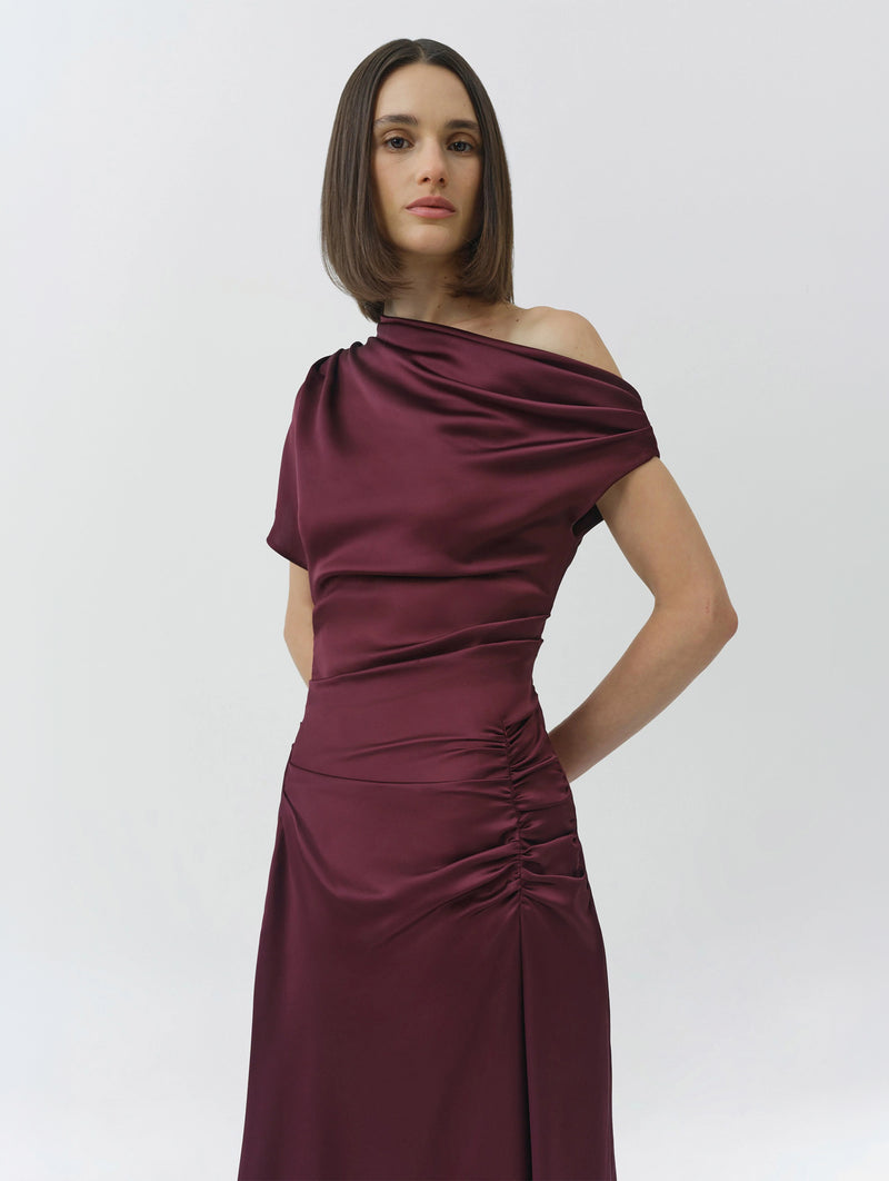 Joanna Off Shoulder Midi Dress in Fig