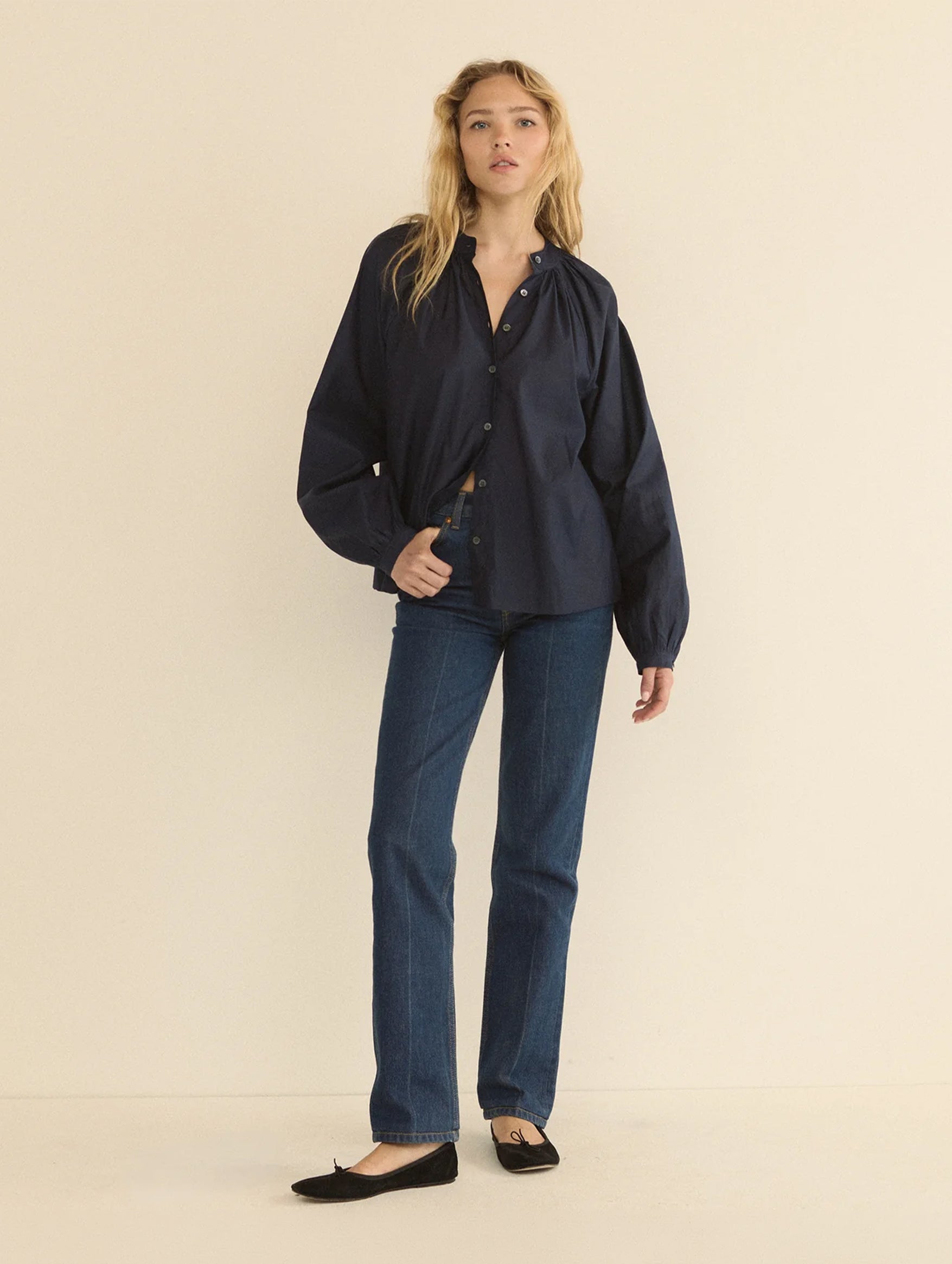 Julienne Top in Oxford Blue