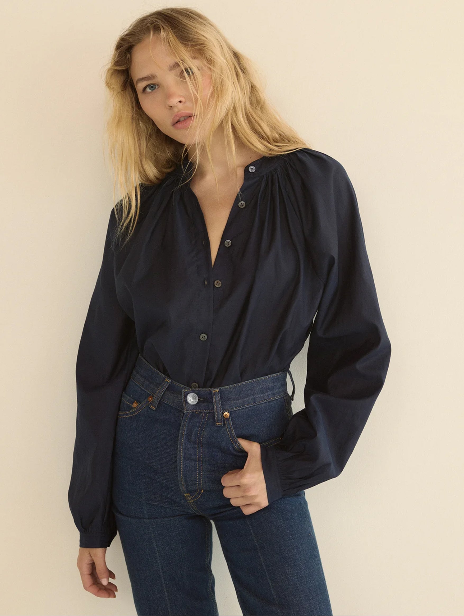Julienne Top in Oxford Blue