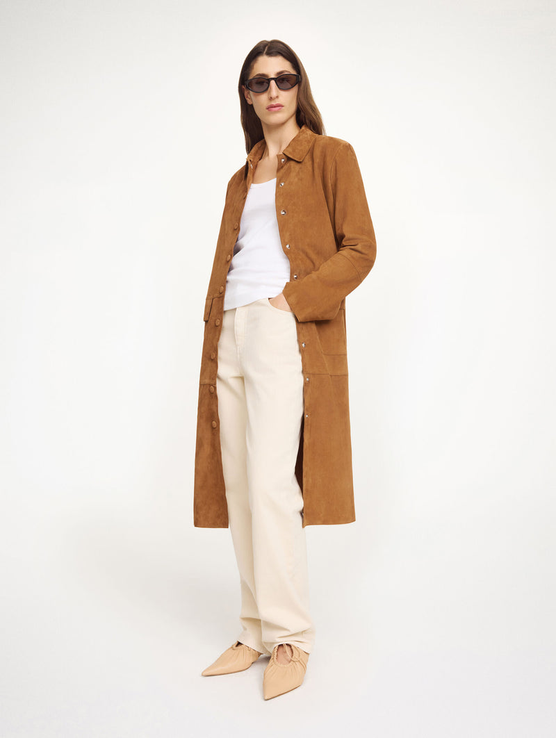 Jannie Suede Maxi Jacket in Rusty Sand