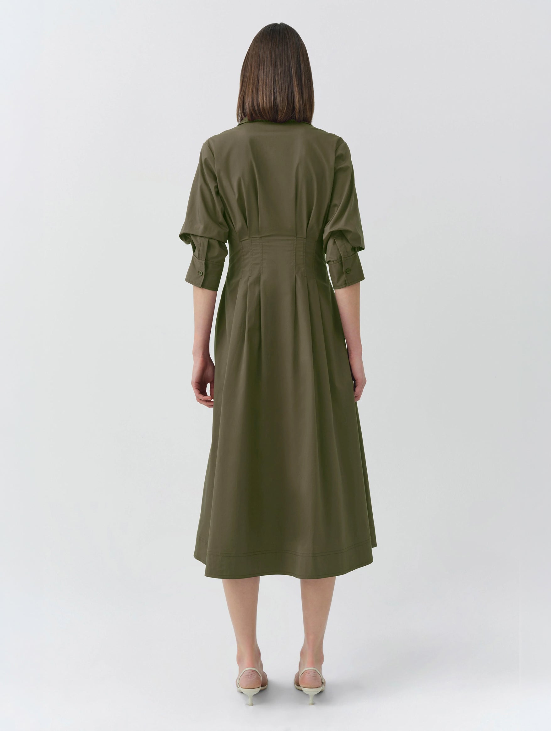 Jazz Pintuck Midi Dress in Faded Olive