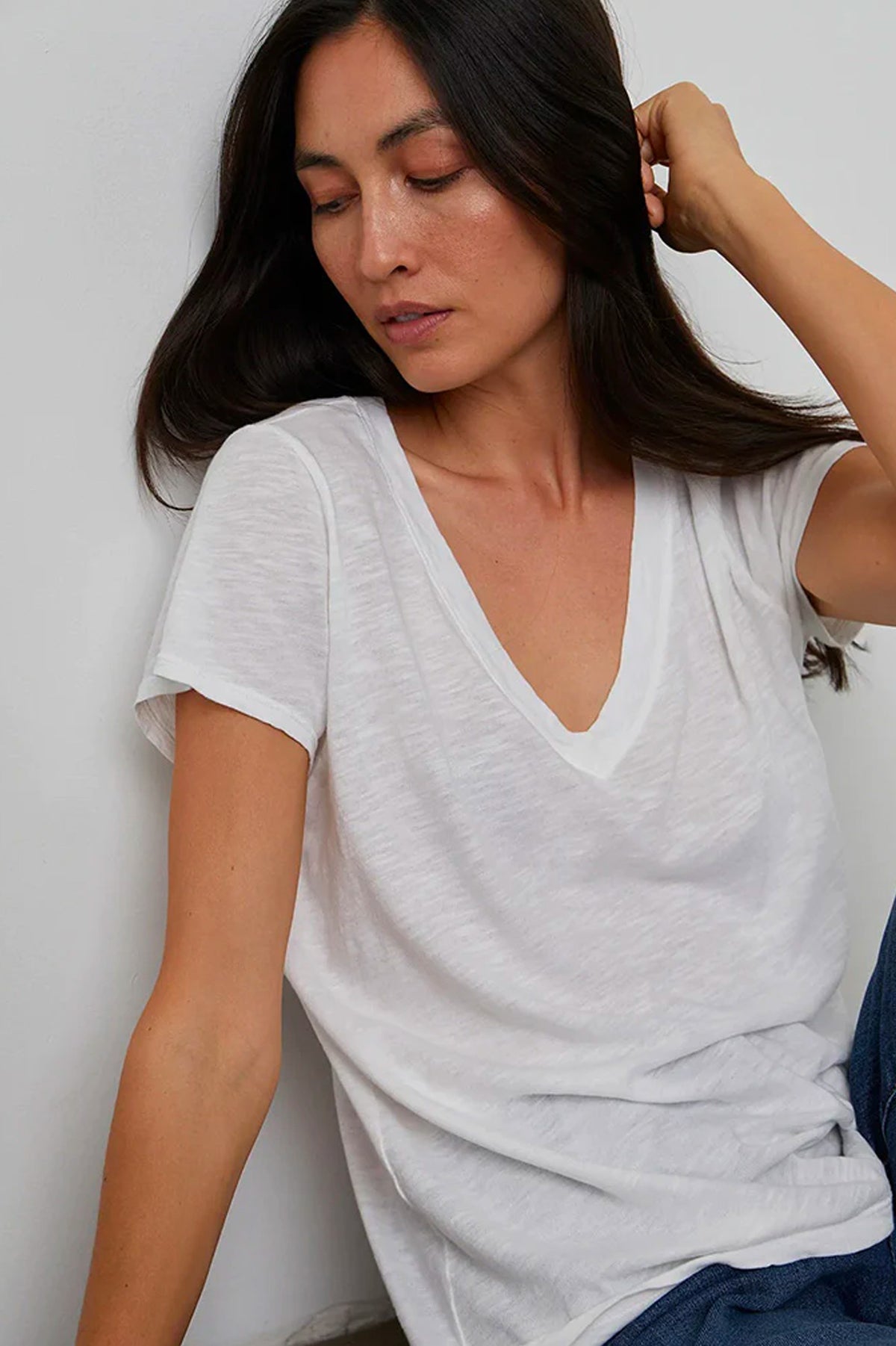 Jilian Original Slub V-Neck Tee in White