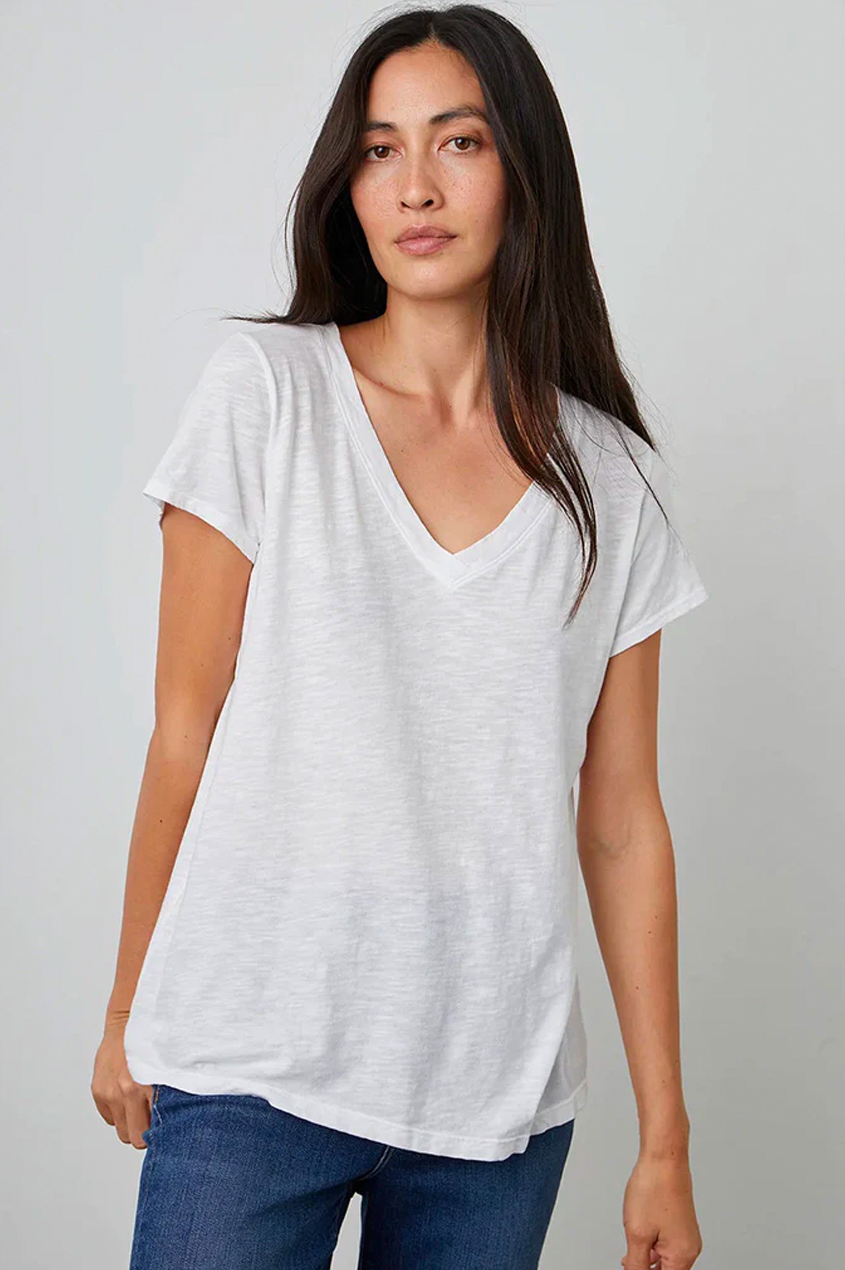 Jilian Original Slub V-Neck Tee in White