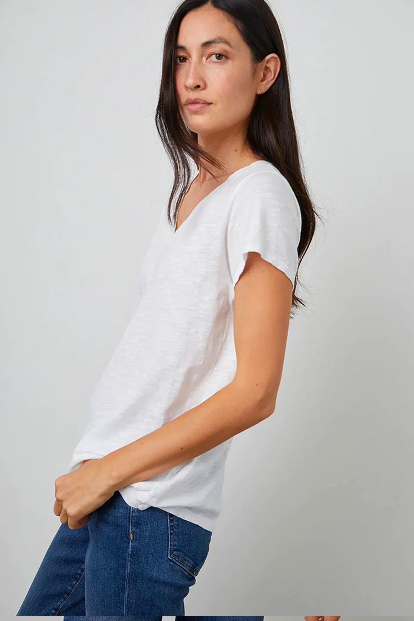 Jilian Original Slub V-Neck Tee in White