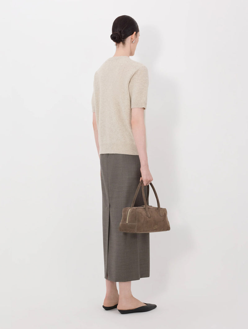 Jodi Cashmere Short Sleeve Cardigan in Beige Melange