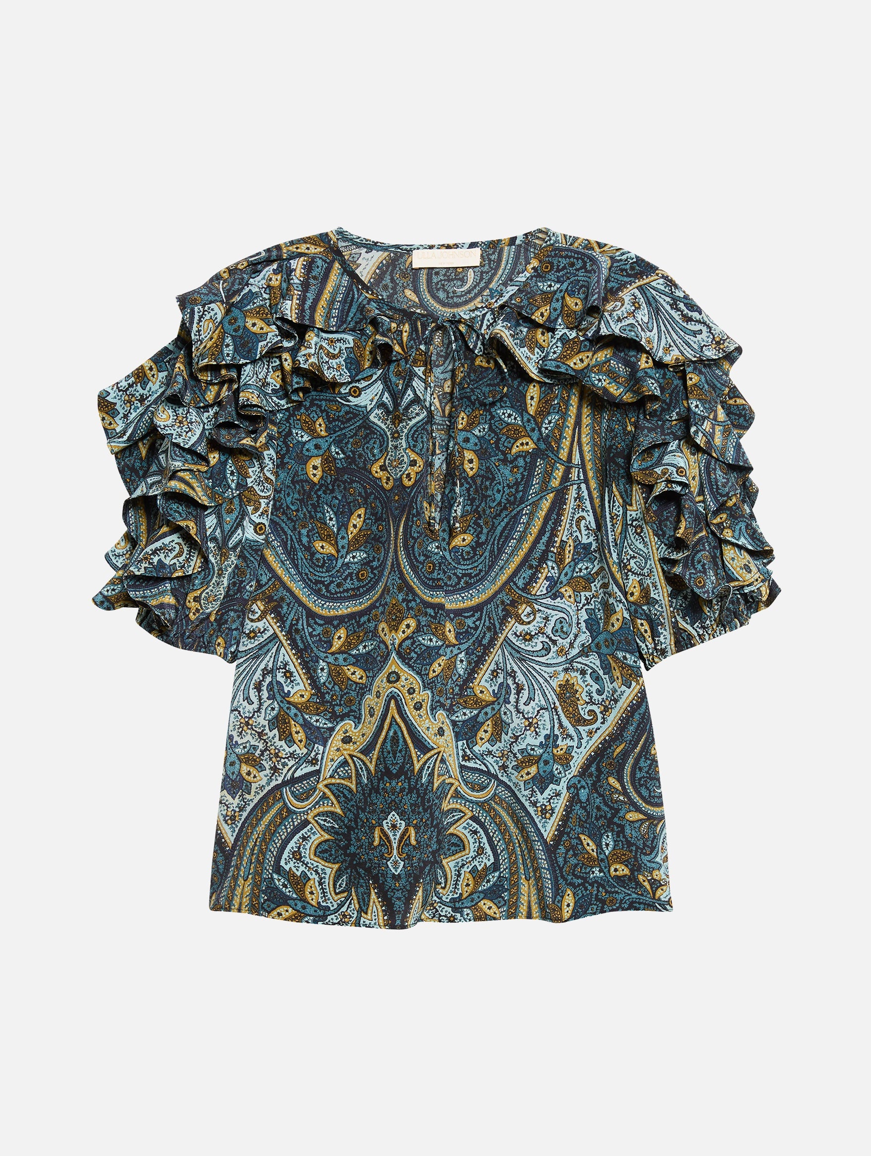 Josephine Short Sleeve Silk Top in Prussian