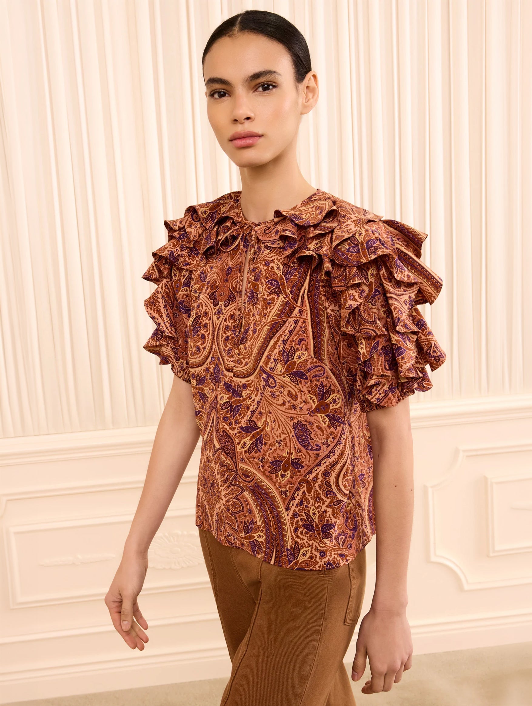 Josephine Short Sleeve Silk Top in Rosette
