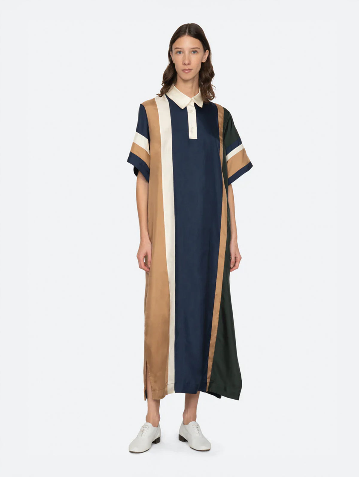 Juliet Polo Maxi Dress in Navy Bronze Multi
