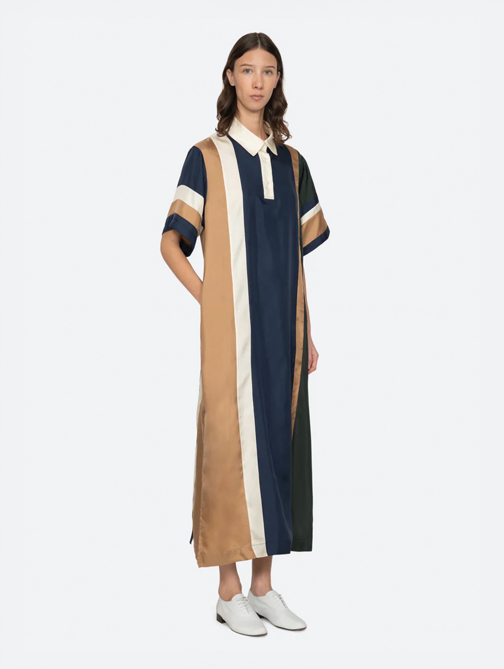 Juliet Polo Maxi Dress in Navy Bronze Multi