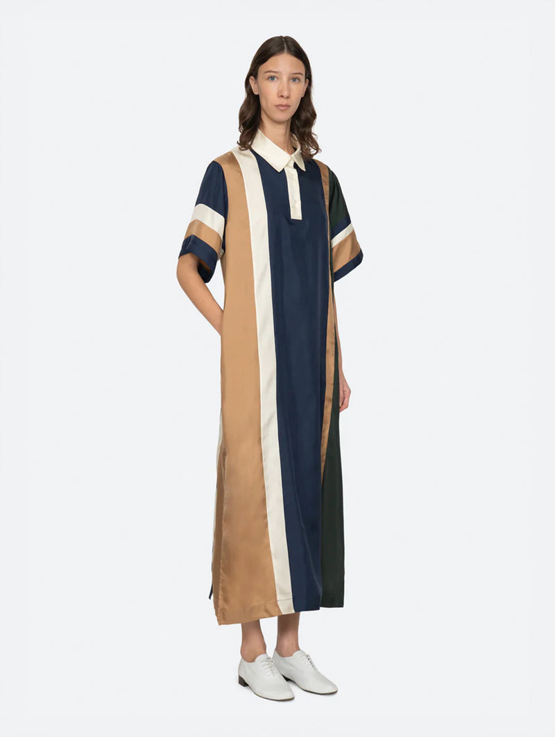 Juliet Polo Maxi Dress in Navy Bronze Multi