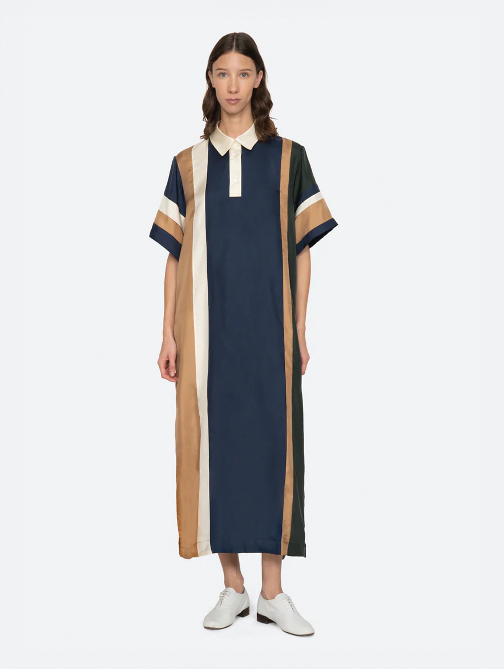 Juliet Polo Maxi Dress in Navy Bronze Multi