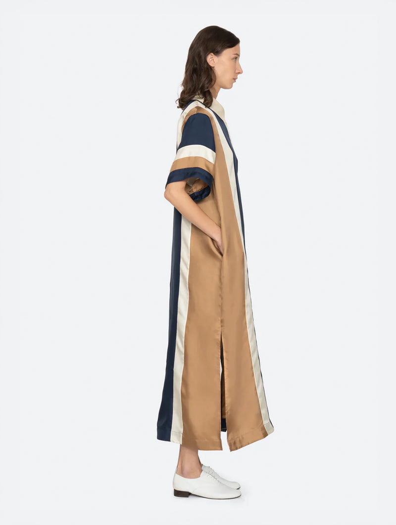 Juliet Polo Maxi Dress in Navy Bronze Multi