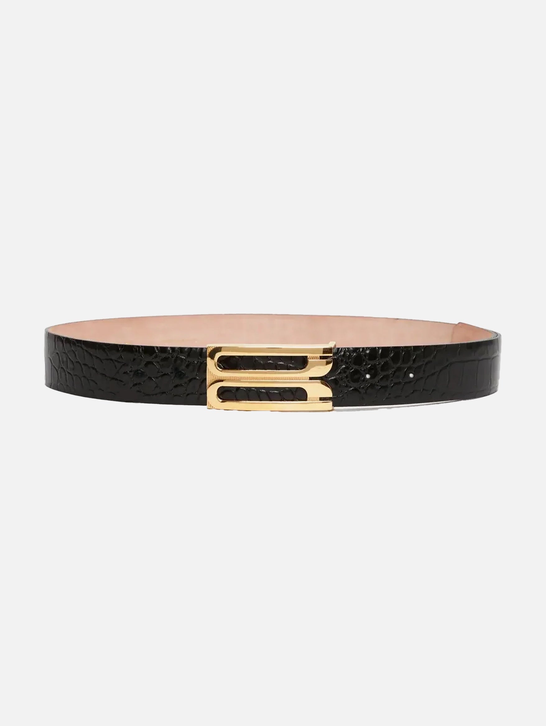 Jumbo Frame Croc-Effect Leather Belt in Black