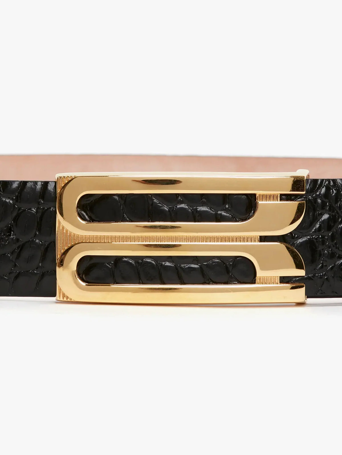 Jumbo Frame Croc-Effect Leather Belt in Black