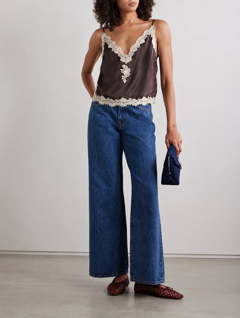 Kira Top in Equestrian Brown with Cream Lace