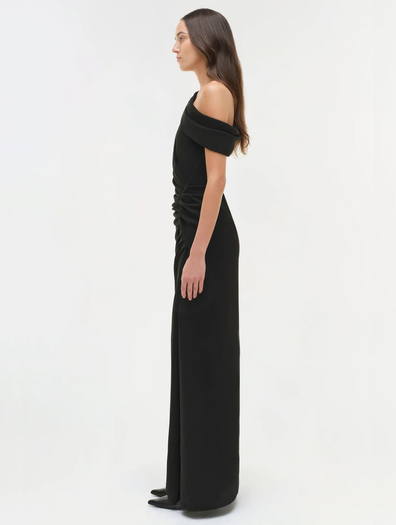 Kally Draped Midi Dress in Black
